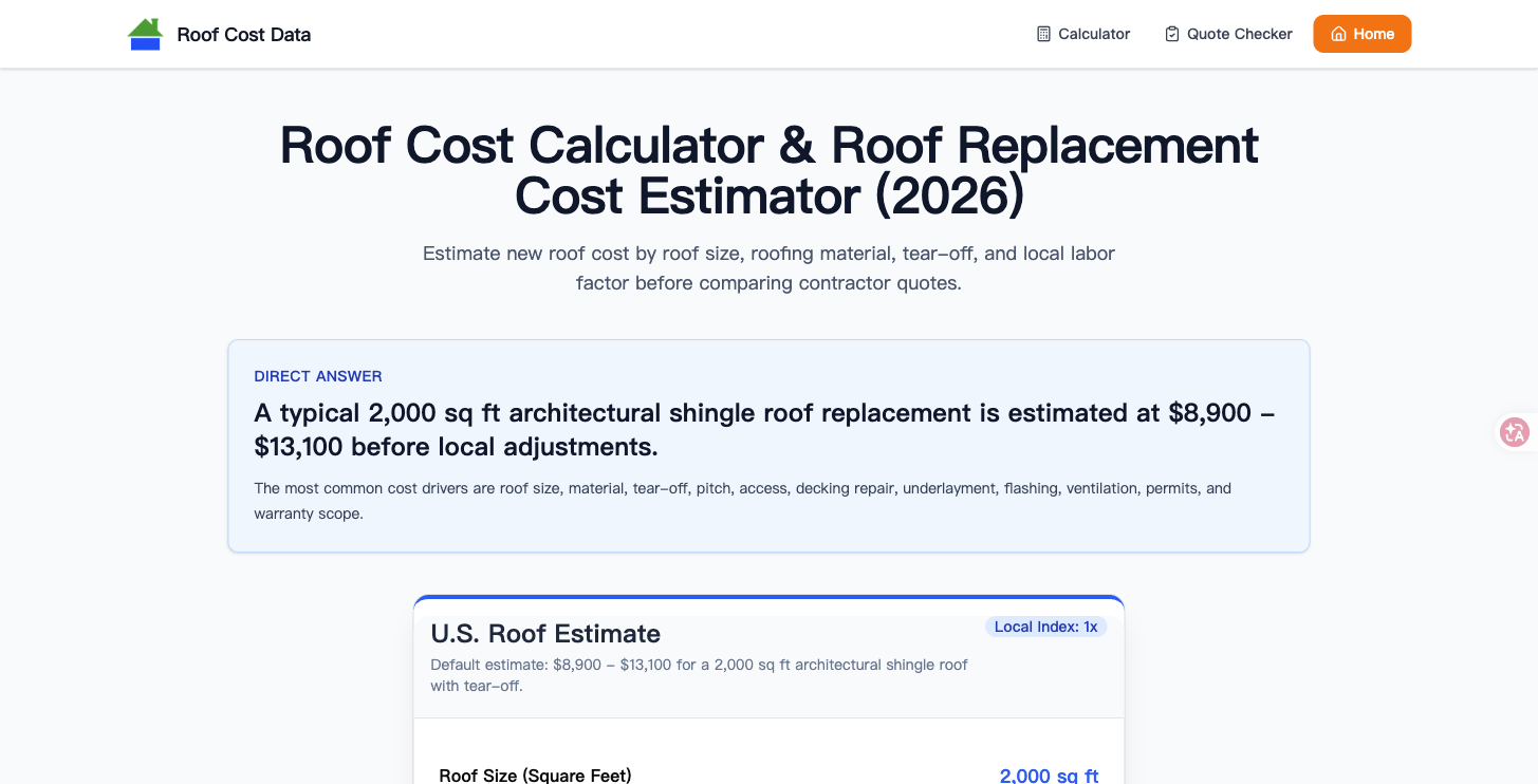 Roof Cost Data screenshot 1